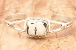 Genuine White Buffalo Turquoise Sterling Silver Bracelet